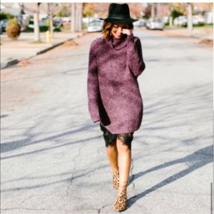 Free People Dylan Tweedy Turtleneck Pullover Sweater purple small